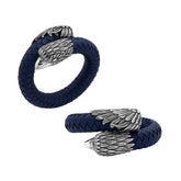 Balinese 925 Sterling Silver Eagle Head Bracelet With Blue Leather For Men